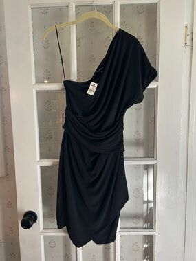 Express Black One-Shoulder Draped Cocktail Dress